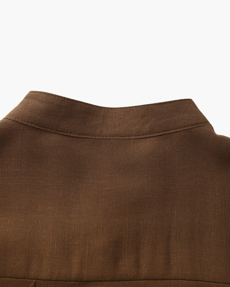 Camisa Masculina de Algodão Texturizado com Gola Mandarim