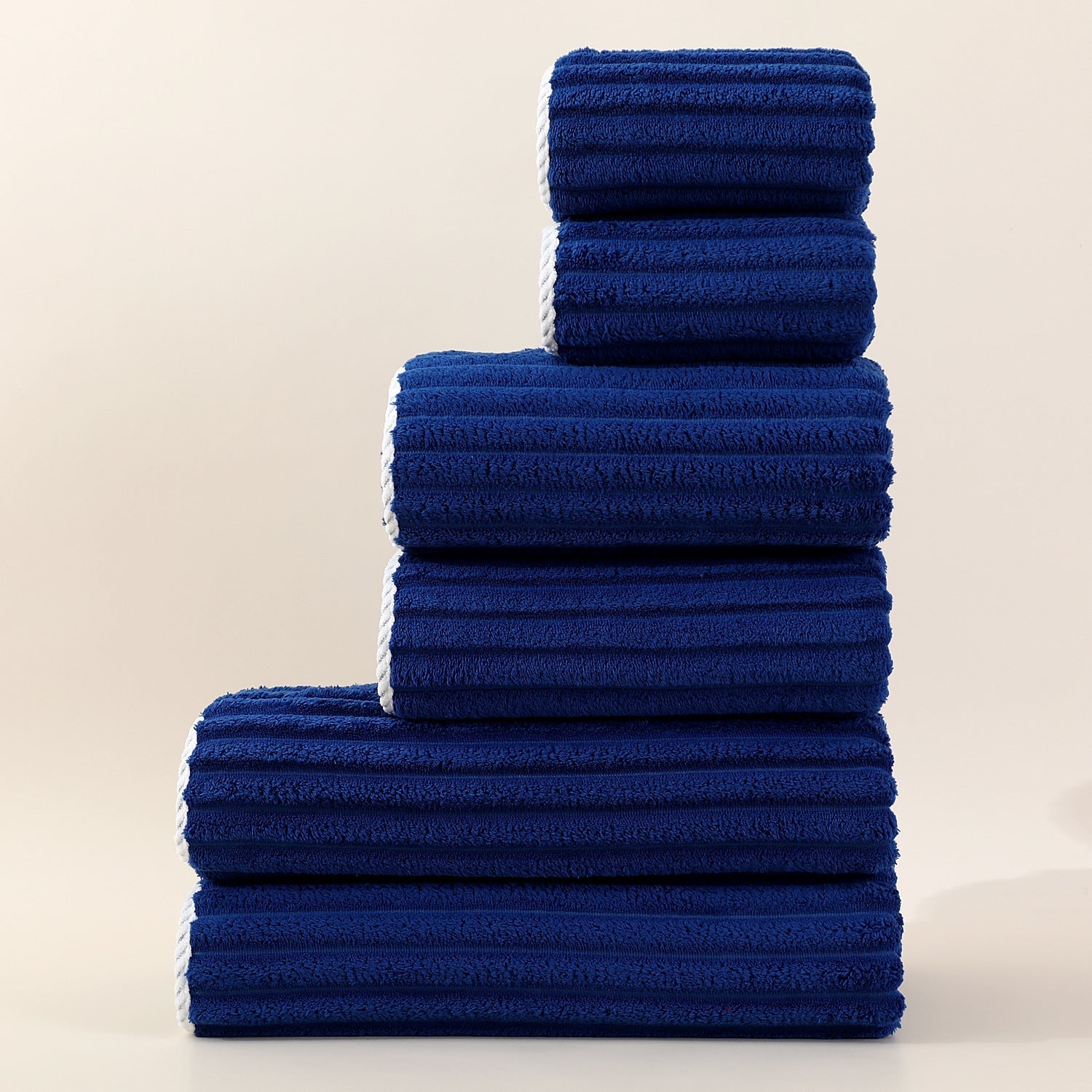 Kit de Toalhas Listradas Absorventes em Fleece Coral para o Rosto