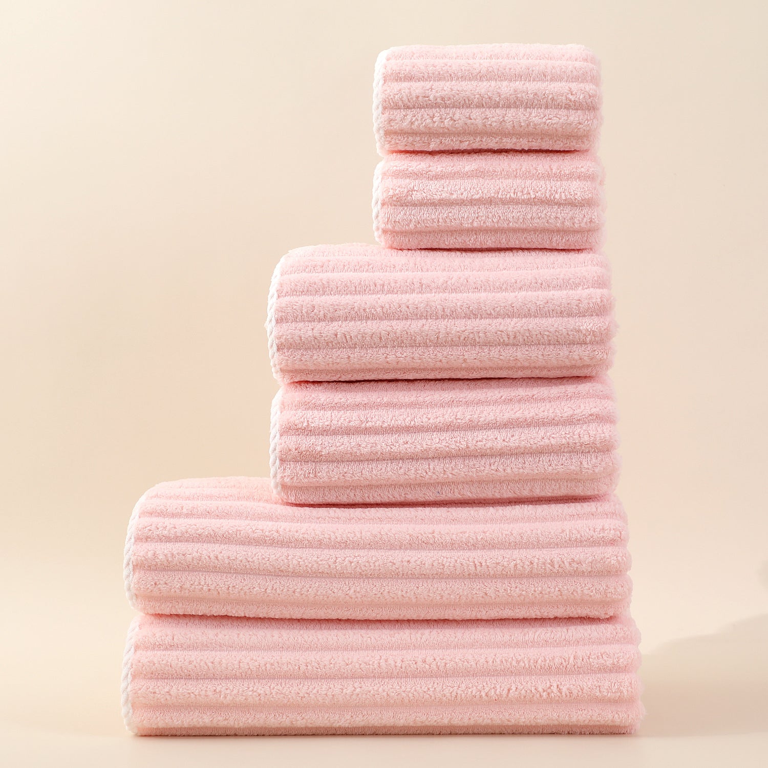 Kit de Toalhas Listradas Absorventes em Fleece Coral para o Rosto