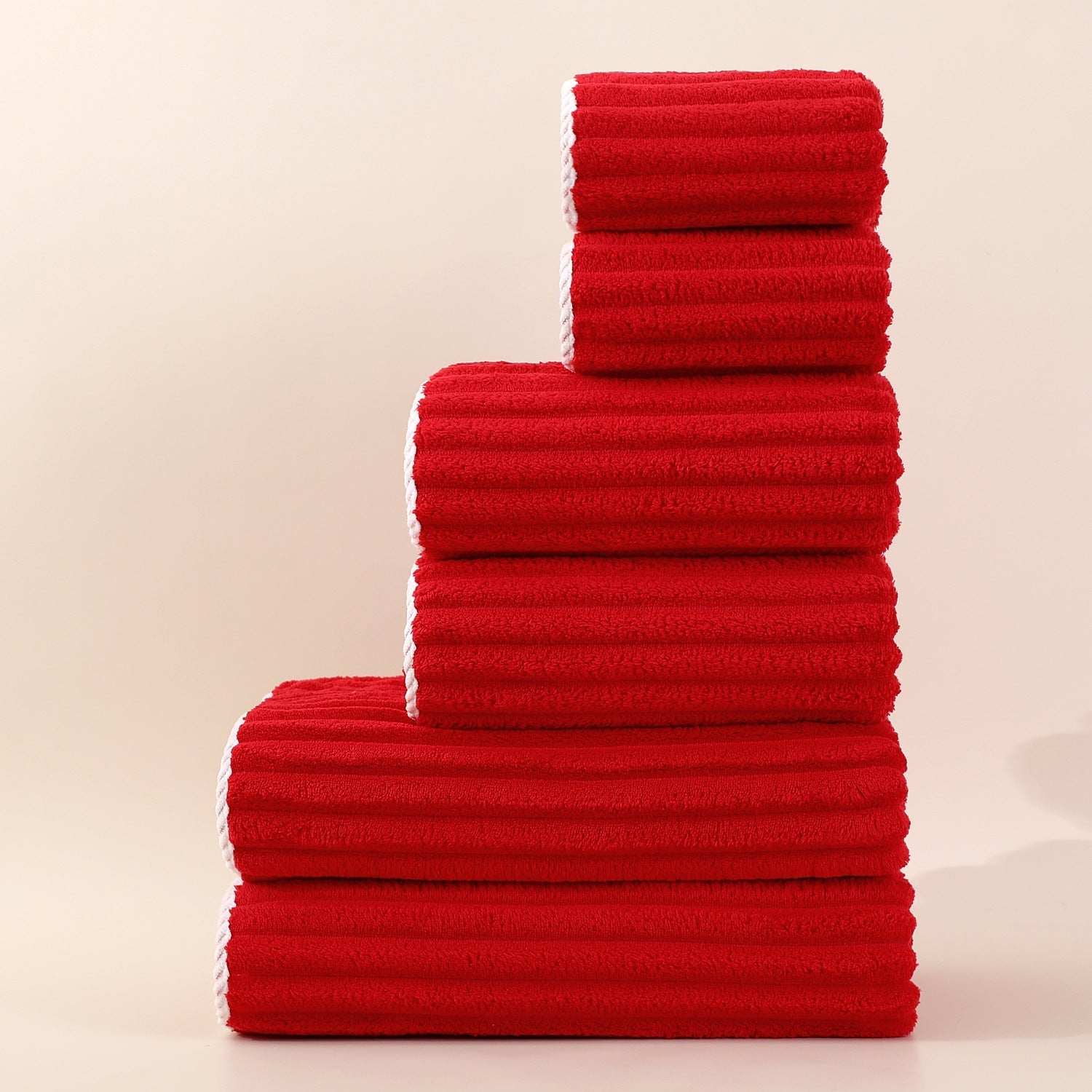 Kit de Toalhas Listradas Absorventes em Fleece Coral para o Rosto