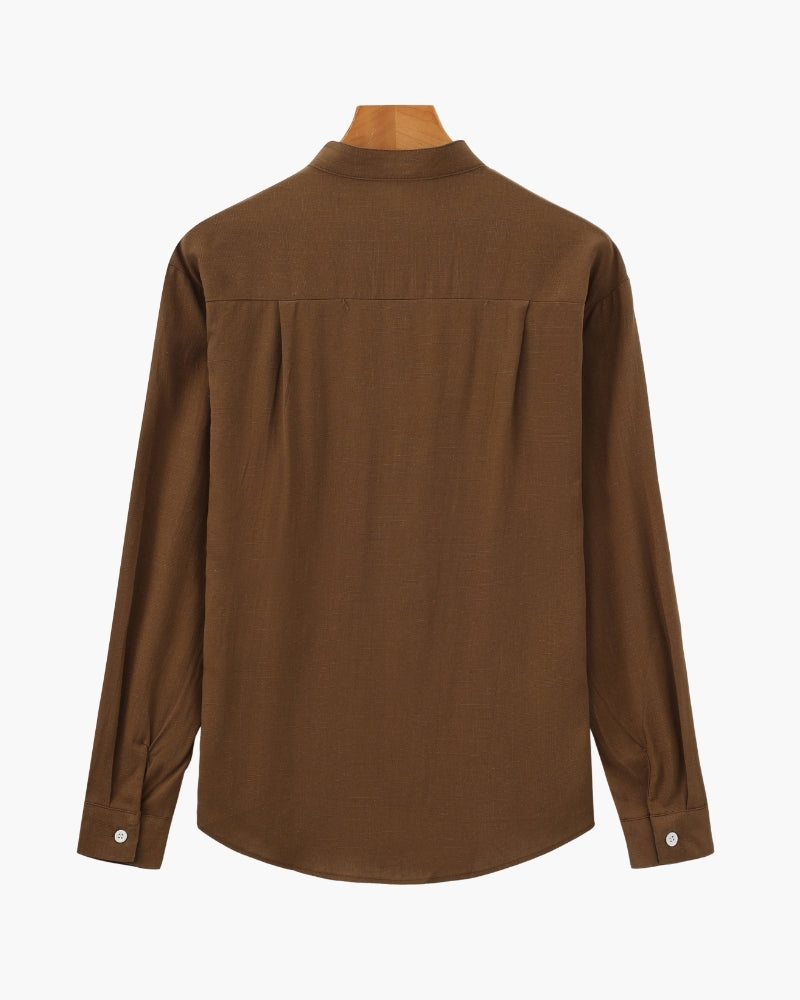 Camisa Masculina de Algodão Texturizado com Gola Mandarim