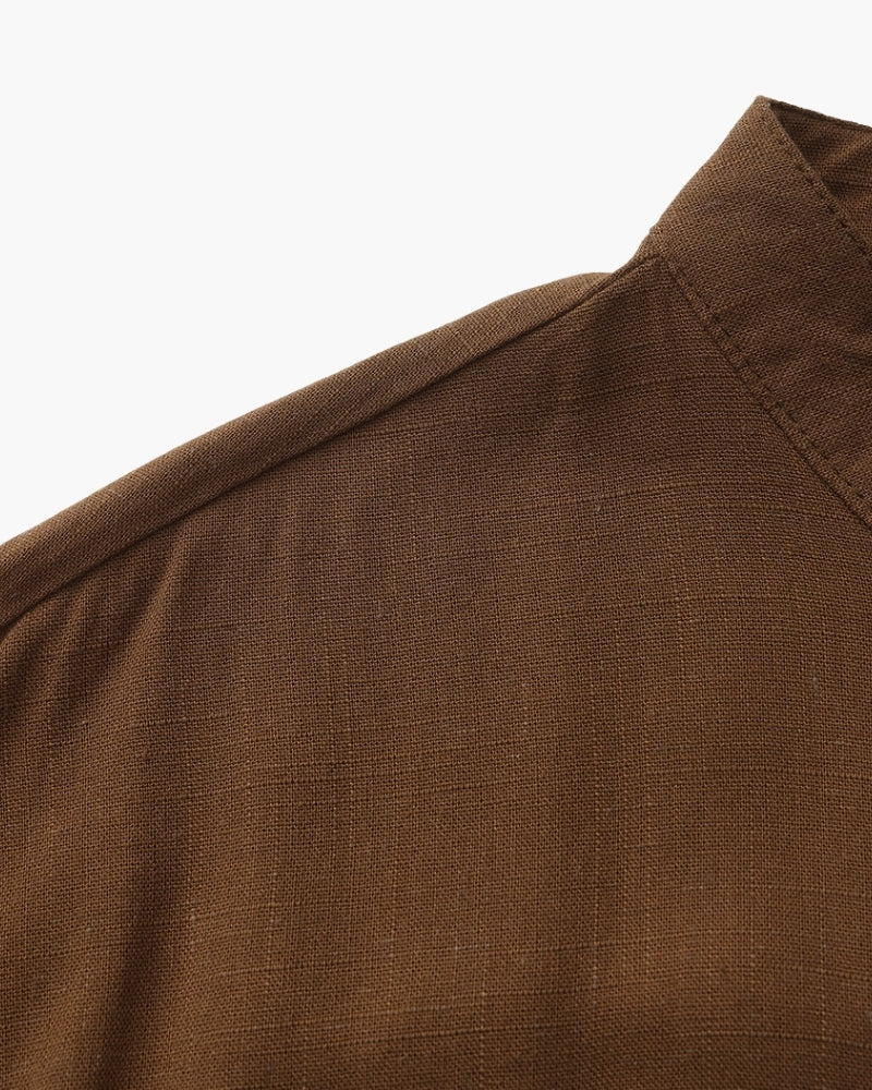 Camisa Masculina de Algodão Texturizado com Gola Mandarim