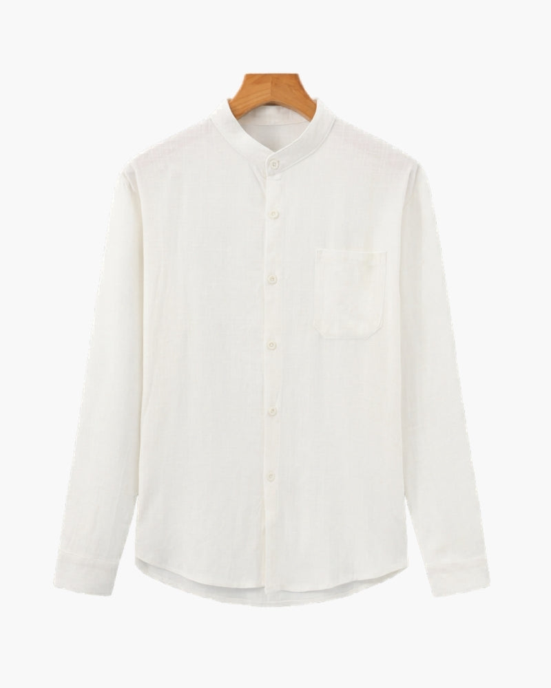 Camisa Masculina de Algodão Texturizado com Gola Mandarim