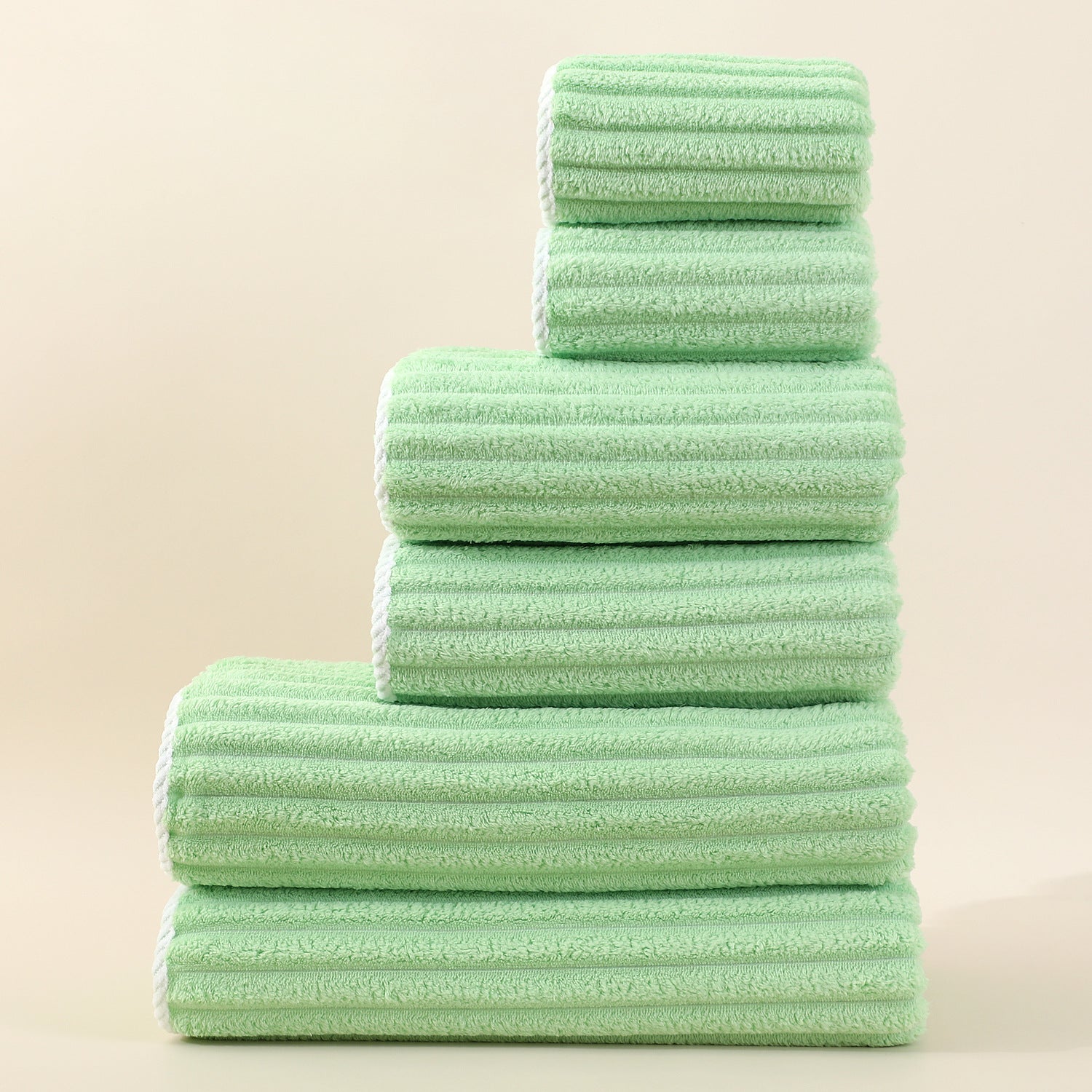Kit de Toalhas Listradas Absorventes em Fleece Coral para o Rosto