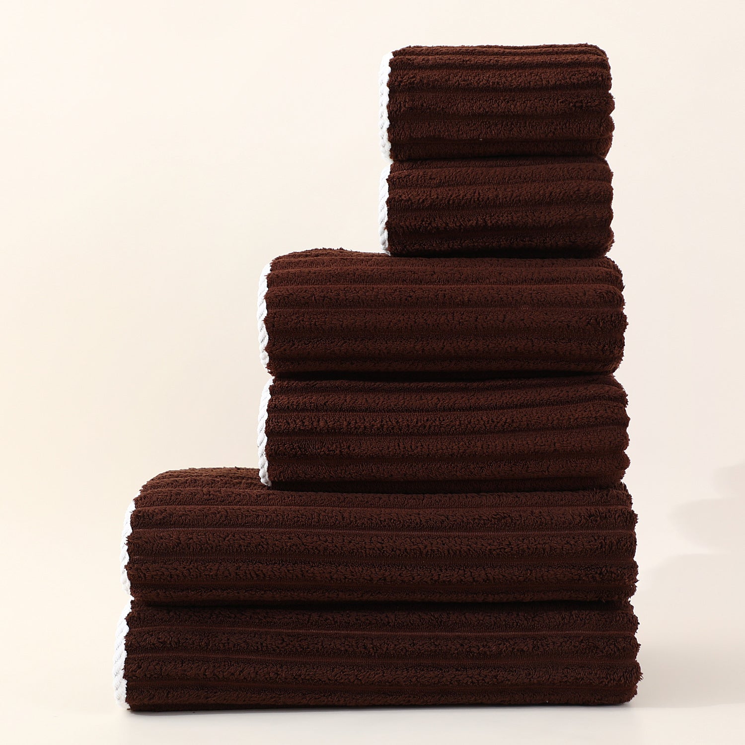 Kit de Toalhas Listradas Absorventes em Fleece Coral para o Rosto